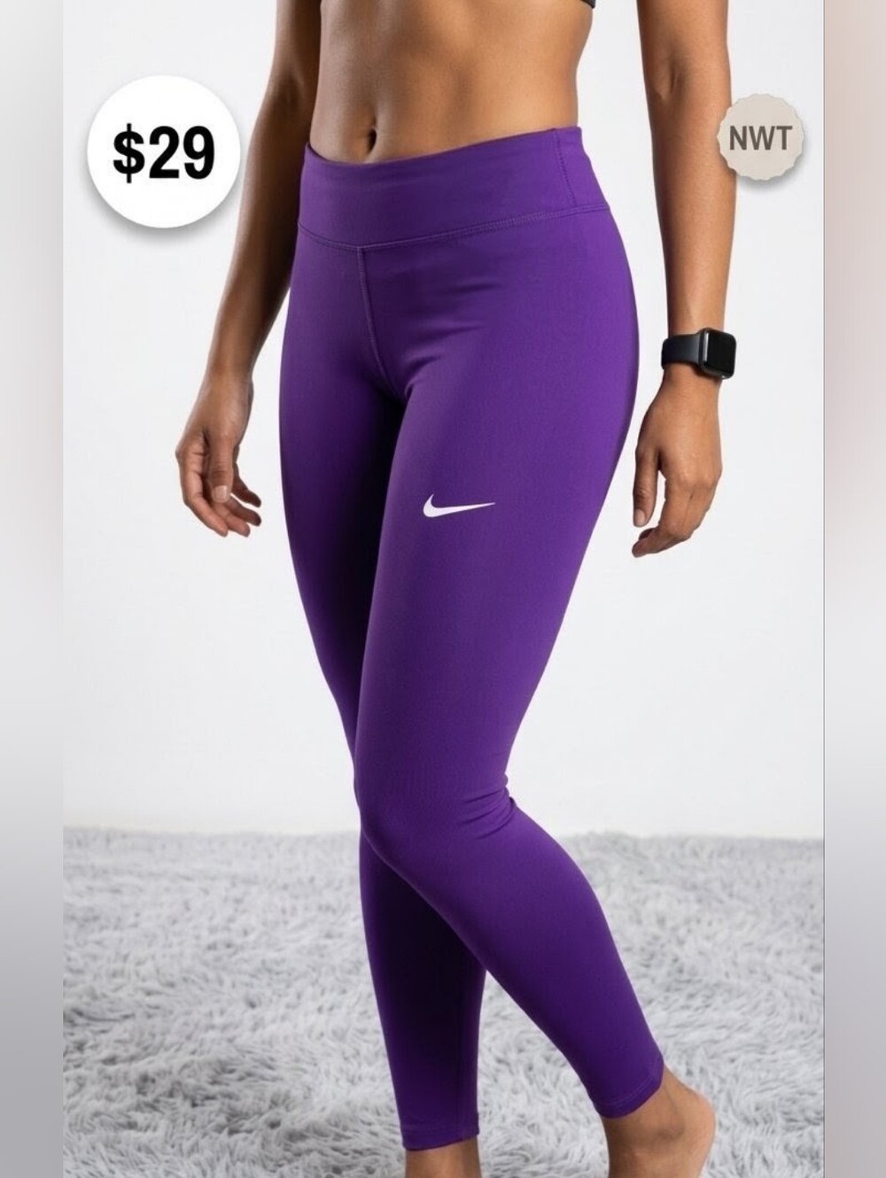 Nike Purple Leggings with White Swoosh Running Dri-FIT Active Wear
